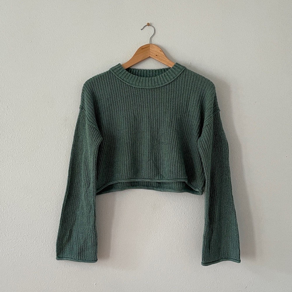 wild fable Olive Green Cropped Crewneck Sweater
